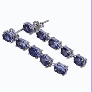 925 Sterling Silver Earrings 3.6cm with Natural Iolite Gemstone